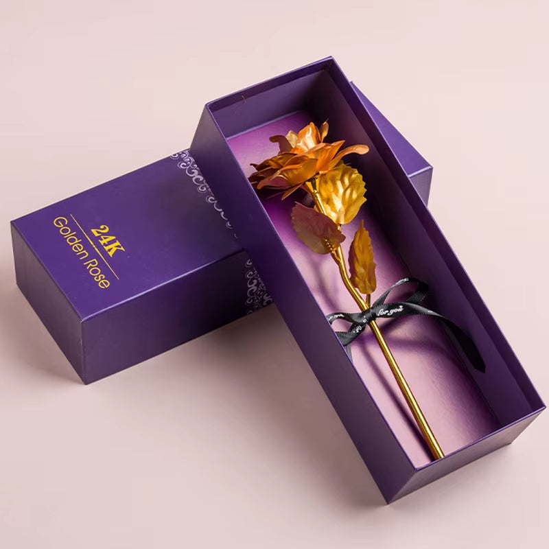 Artificial 24K Plated Rose with Love Holder Box Gift for Mothers Day Valentines Day Birthday Anniversary Thanksgiving Present