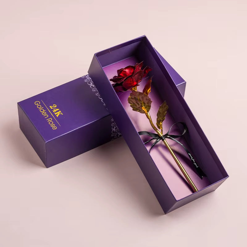 Artificial 24K Plated Rose with Love Holder Box Gift for Mothers Day Valentines Day Birthday Anniversary Thanksgiving Present
