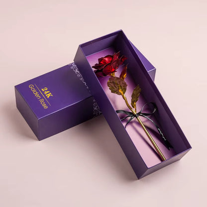 Artificial 24K Plated Rose with Love Holder Box Gift for Mothers Day Valentines Day Birthday Anniversary Thanksgiving Present
