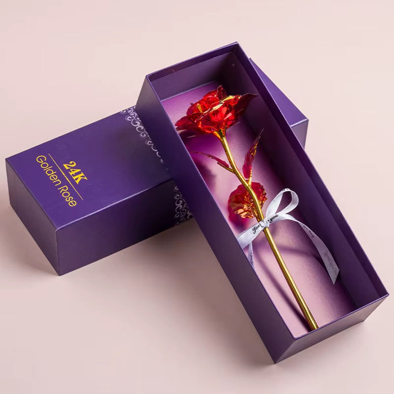 Artificial 24K Plated Rose with Love Holder Box Gift for Mothers Day Valentines Day Birthday Anniversary Thanksgiving Present