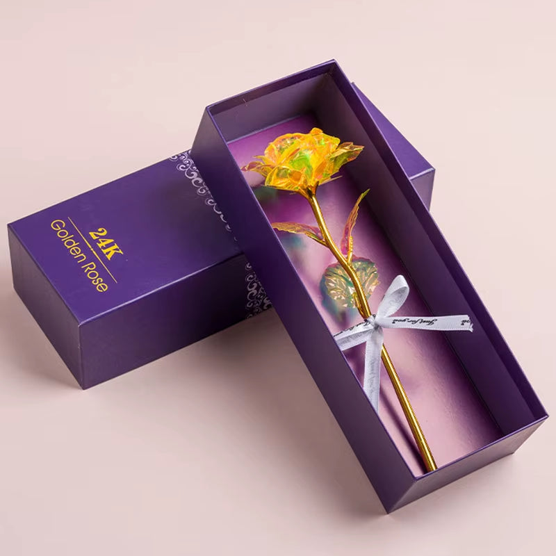 Artificial 24K Plated Rose with Love Holder Box Gift for Mothers Day Valentines Day Birthday Anniversary Thanksgiving Present