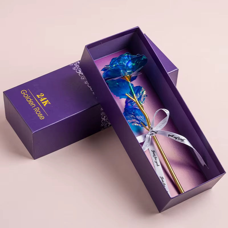Artificial 24K Plated Rose with Love Holder Box Gift for Mothers Day Valentines Day Birthday Anniversary Thanksgiving Present