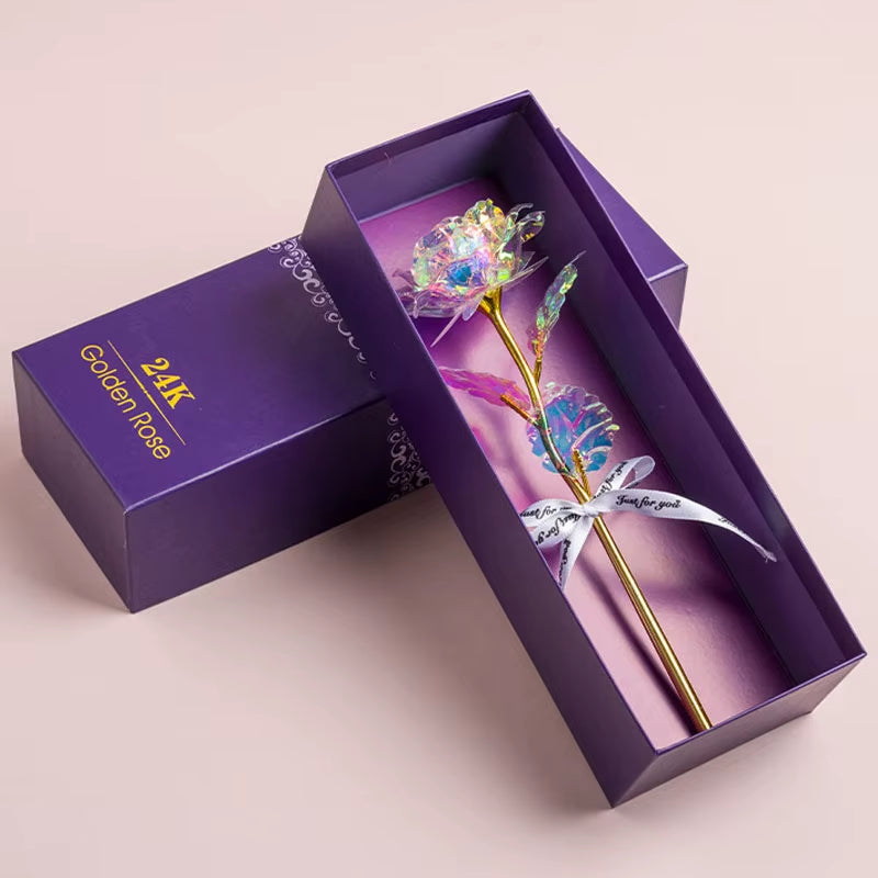 Artificial 24K Plated Rose with Love Holder Box Gift for Mothers Day Valentines Day Birthday Anniversary Thanksgiving Present
