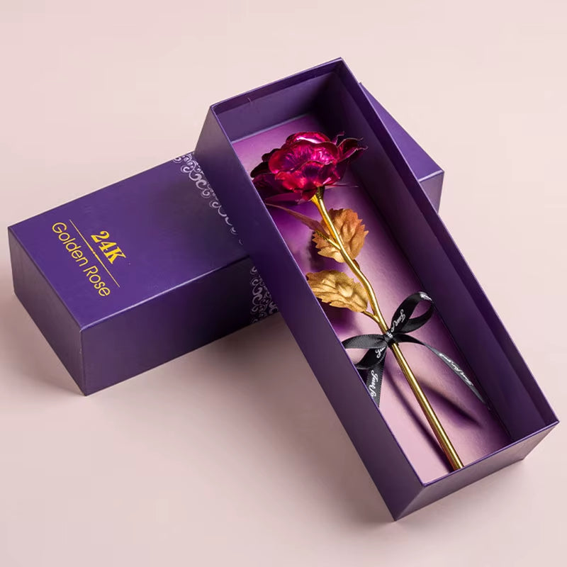 Artificial 24K Plated Rose with Love Holder Box Gift for Mothers Day Valentines Day Birthday Anniversary Thanksgiving Present