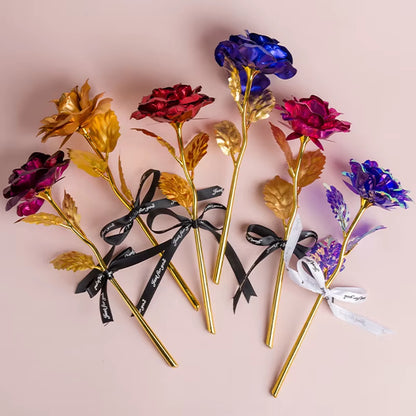 Artificial 24K Plated Rose with Love Holder Box Gift for Mothers Day Valentines Day Birthday Anniversary Thanksgiving Present