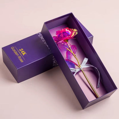 Artificial 24K Plated Rose with Love Holder Box Gift for Mothers Day Valentines Day Birthday Anniversary Thanksgiving Present