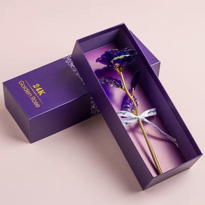 Artificial 24K Plated Rose with Love Holder Box Gift for Mothers Day Valentines Day Birthday Anniversary Thanksgiving Present