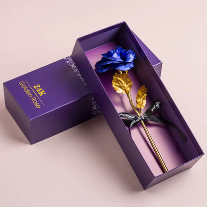 Artificial 24K Plated Rose with Love Holder Box Gift for Mothers Day Valentines Day Birthday Anniversary Thanksgiving Present